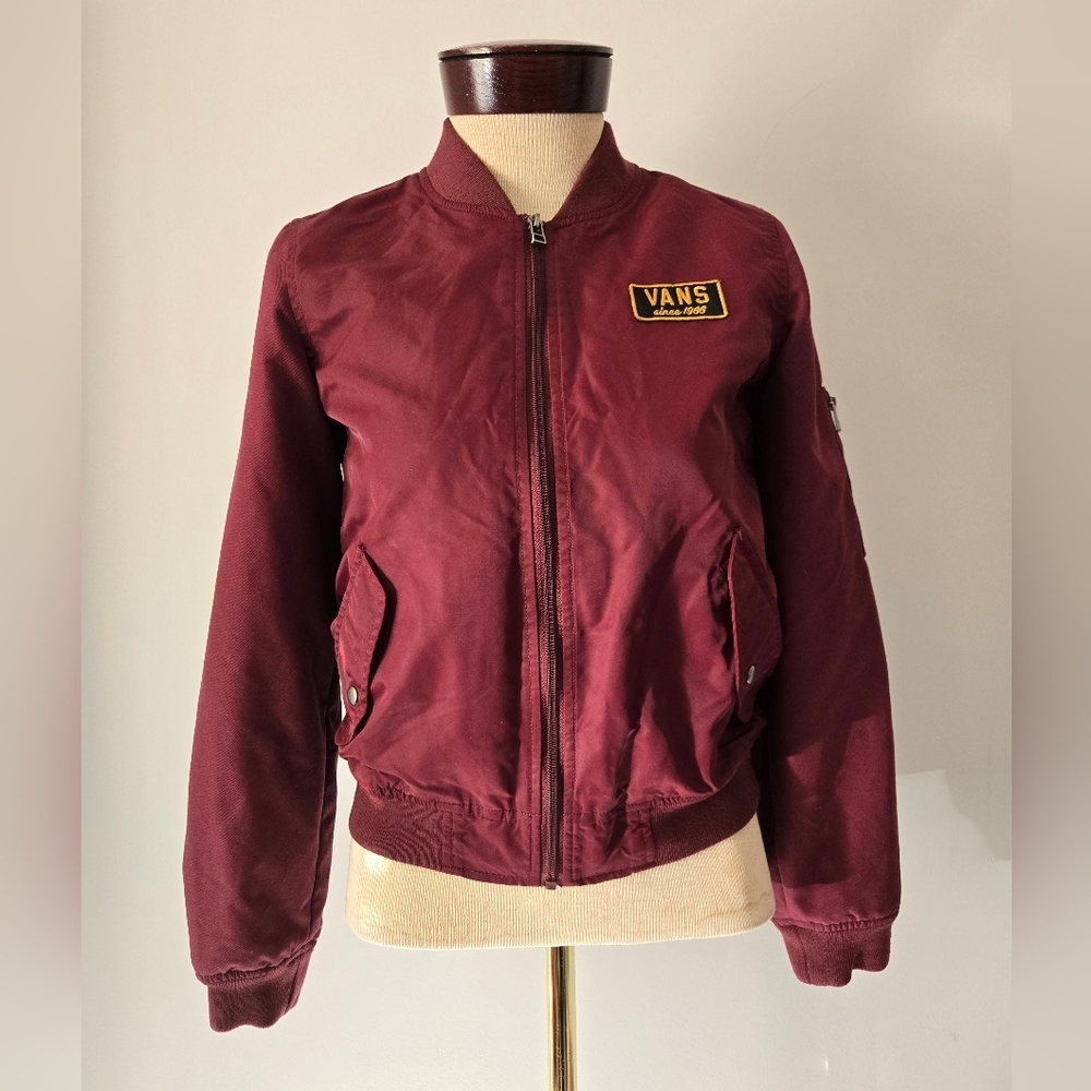 VANS boomboom lll bomber maroon cropped bomber jacket with orange lining. XS